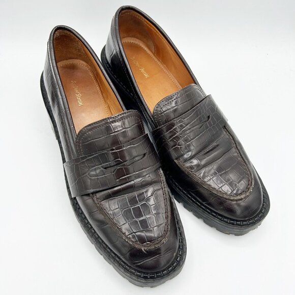 & Other Stories Croc Embossed Leather Penny Loafer Size 39 US 9 Women's - Picture 2 of 5